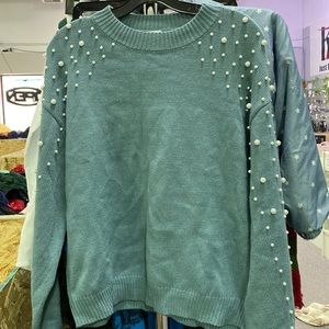 Blooming Jelly sweater with pearls in blue , SIze M